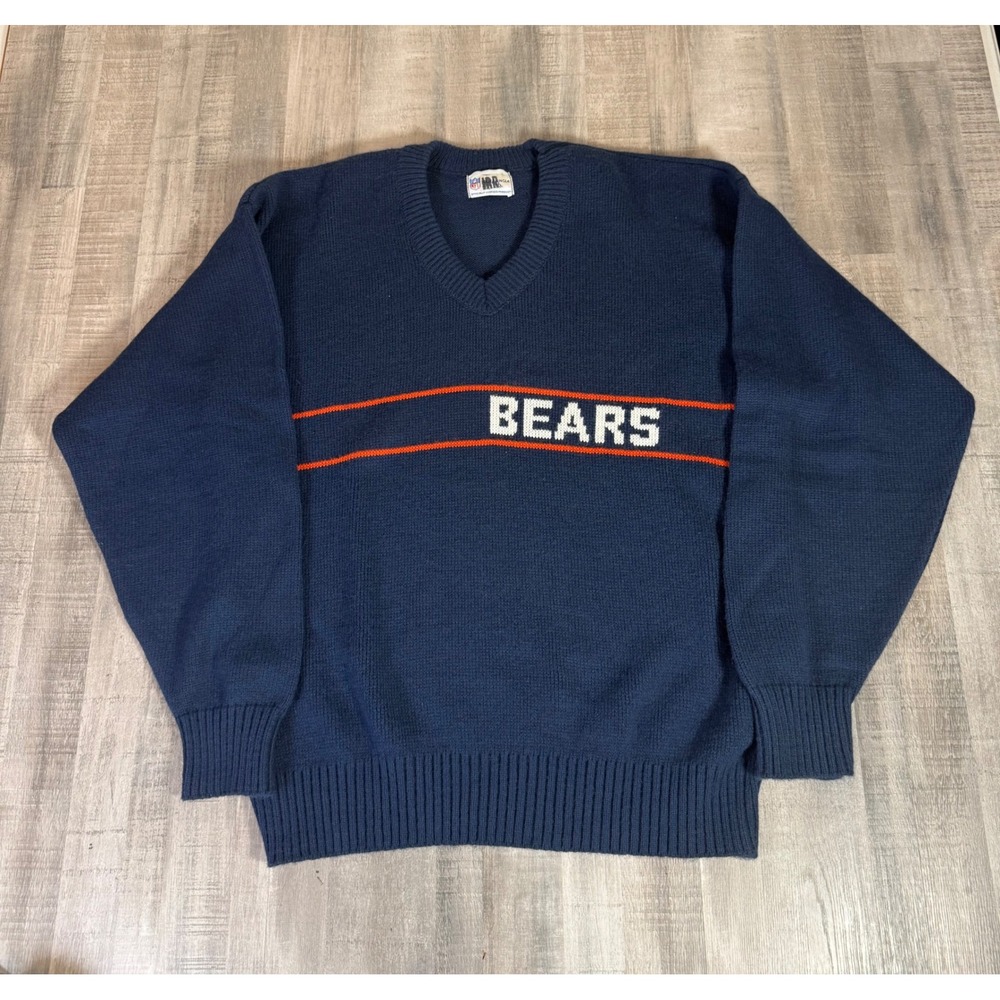 Vintage Chicago Bears NFL Sweater Cliff Engle Navy Blue V-Neck Mens Large
